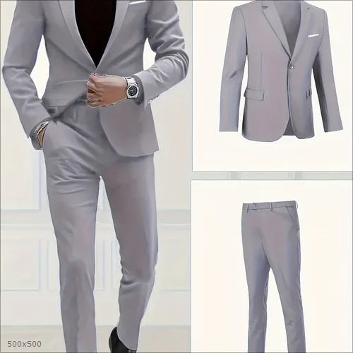 AMEHE Men’s Slim 2-Piece Formal Suit – Spring to Winter