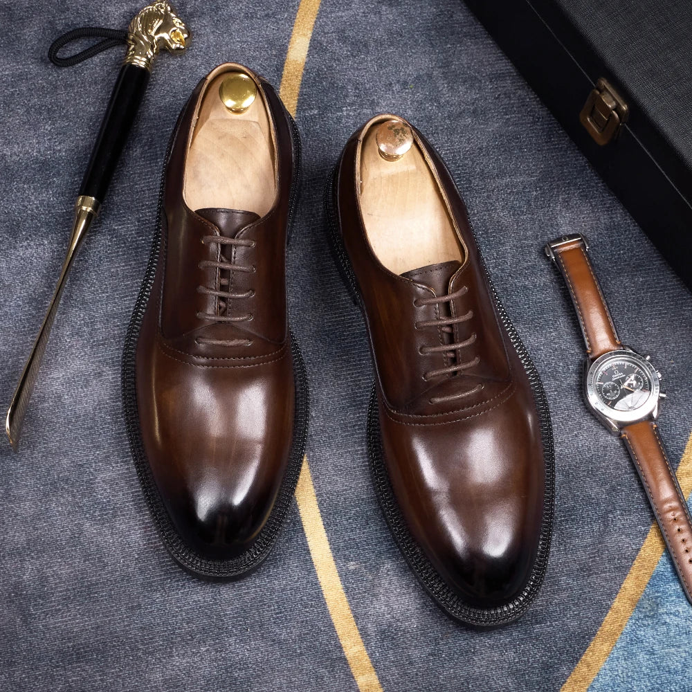 Men’s Formal Office Shoes – Solid Color Oxford Leather
