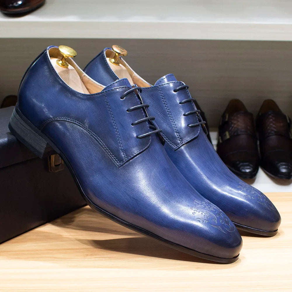 Elegant Men’s Oxford Derby Shoes – Genuine Leather, Pointed Toe