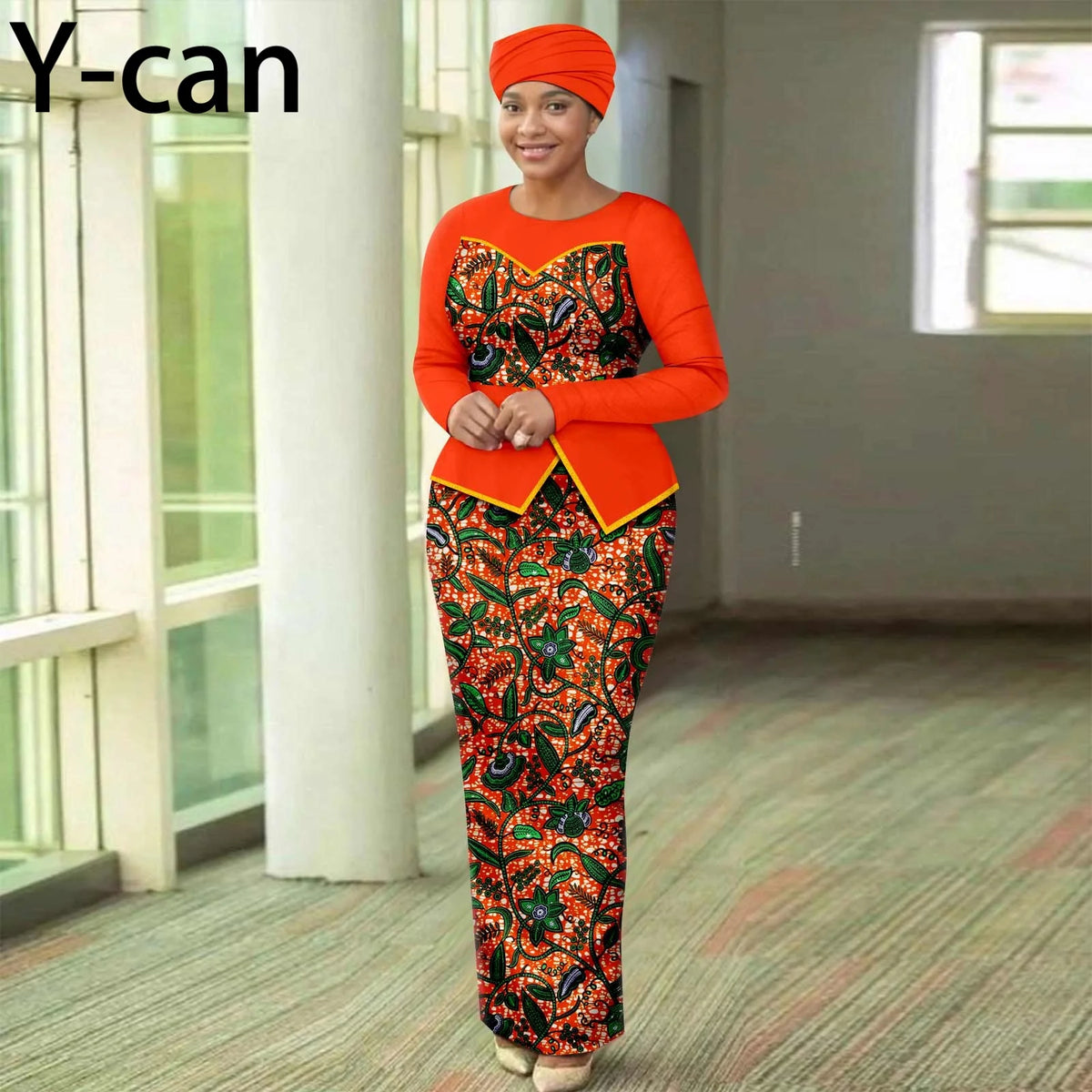Women’s African Print Patchwork Gown with Headscarf – Elegant Wedding & Party Dress