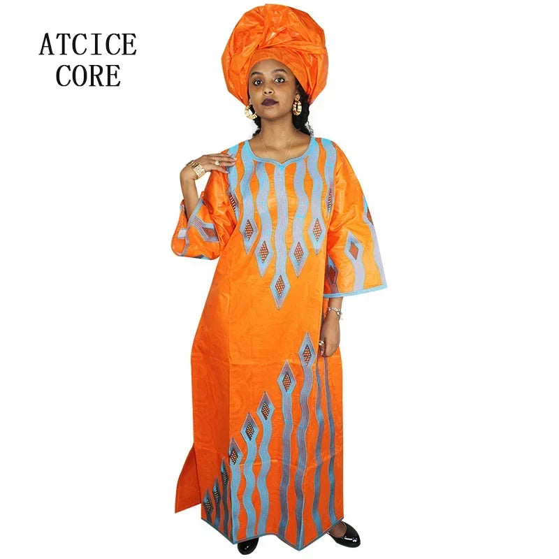 Women’s Bazin Riche African Dress – Elegant Embroidered Traditional Gown