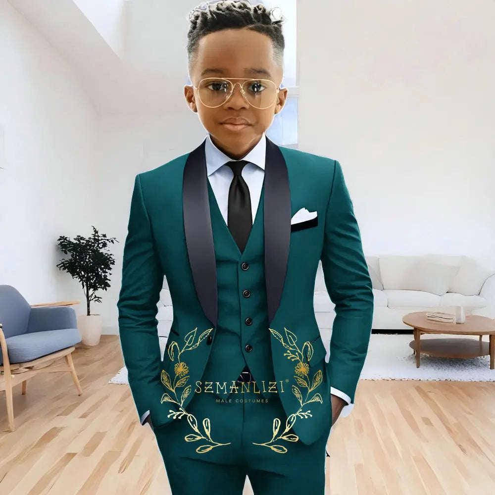 AMEHE Boys’ 3-Piece Navy Blue Formal Suit