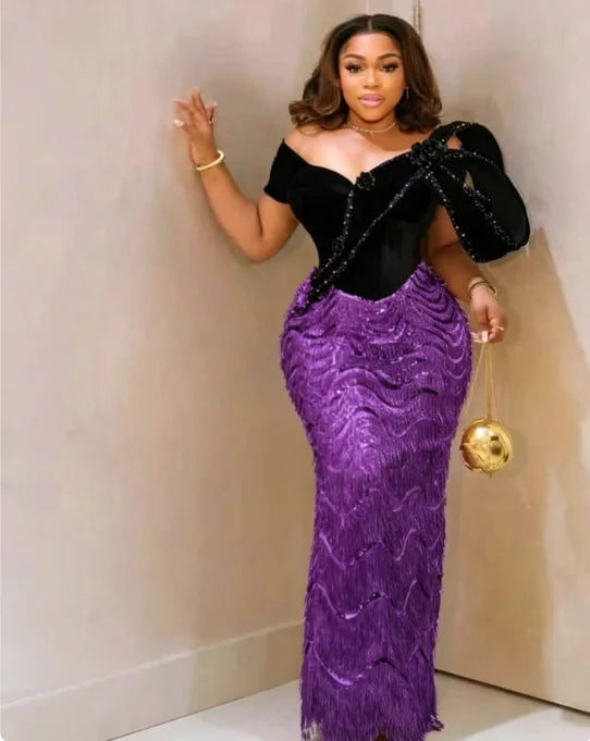 Women’s Black & Gold Velvet Mermaid Evening Gown – Luxury Formal Wedding & Prom Dress