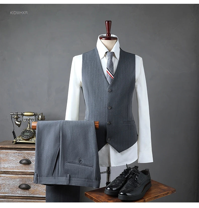 AMEHE British Striped 3-Piece Men’s Suit