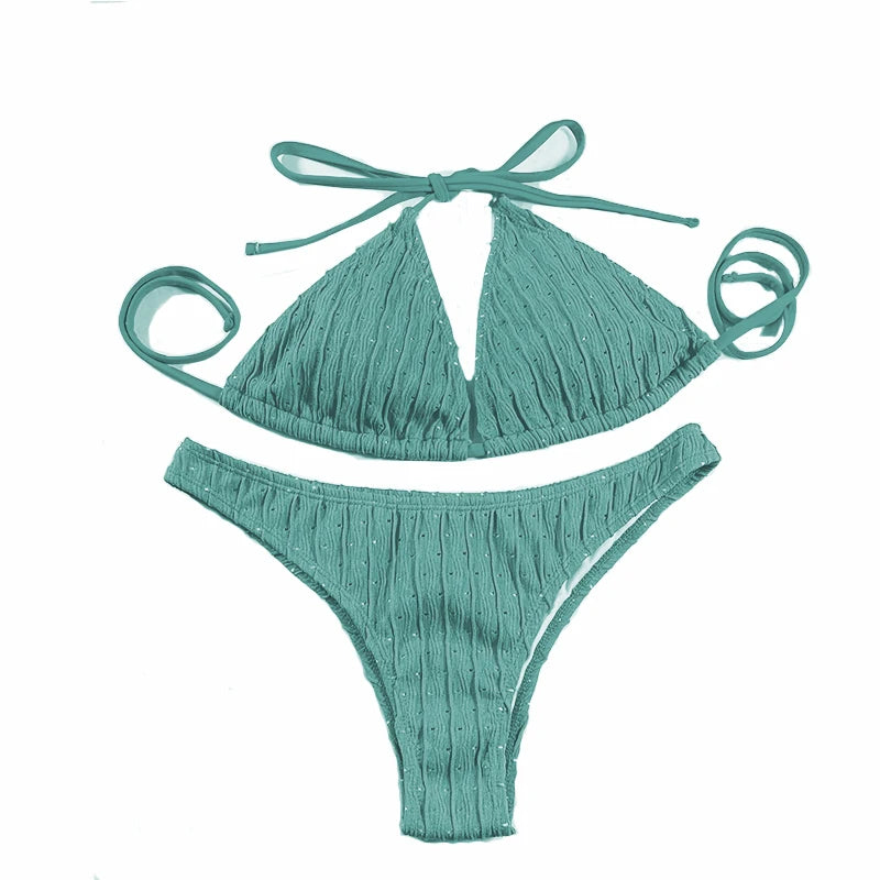 AMEHE Women's Jacquard Drawstring Two-Piece Swimsuit