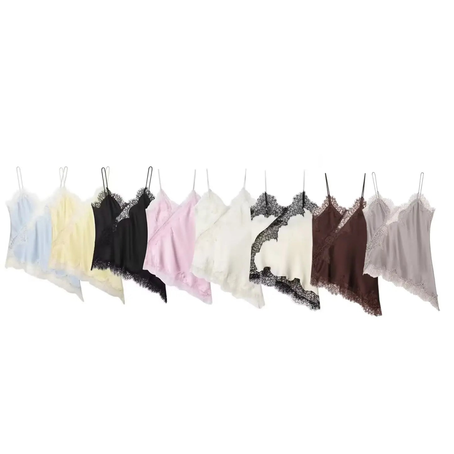 AMEHE Women's Asymmetrical Lace Backless Off-Shoulder Camisole Top