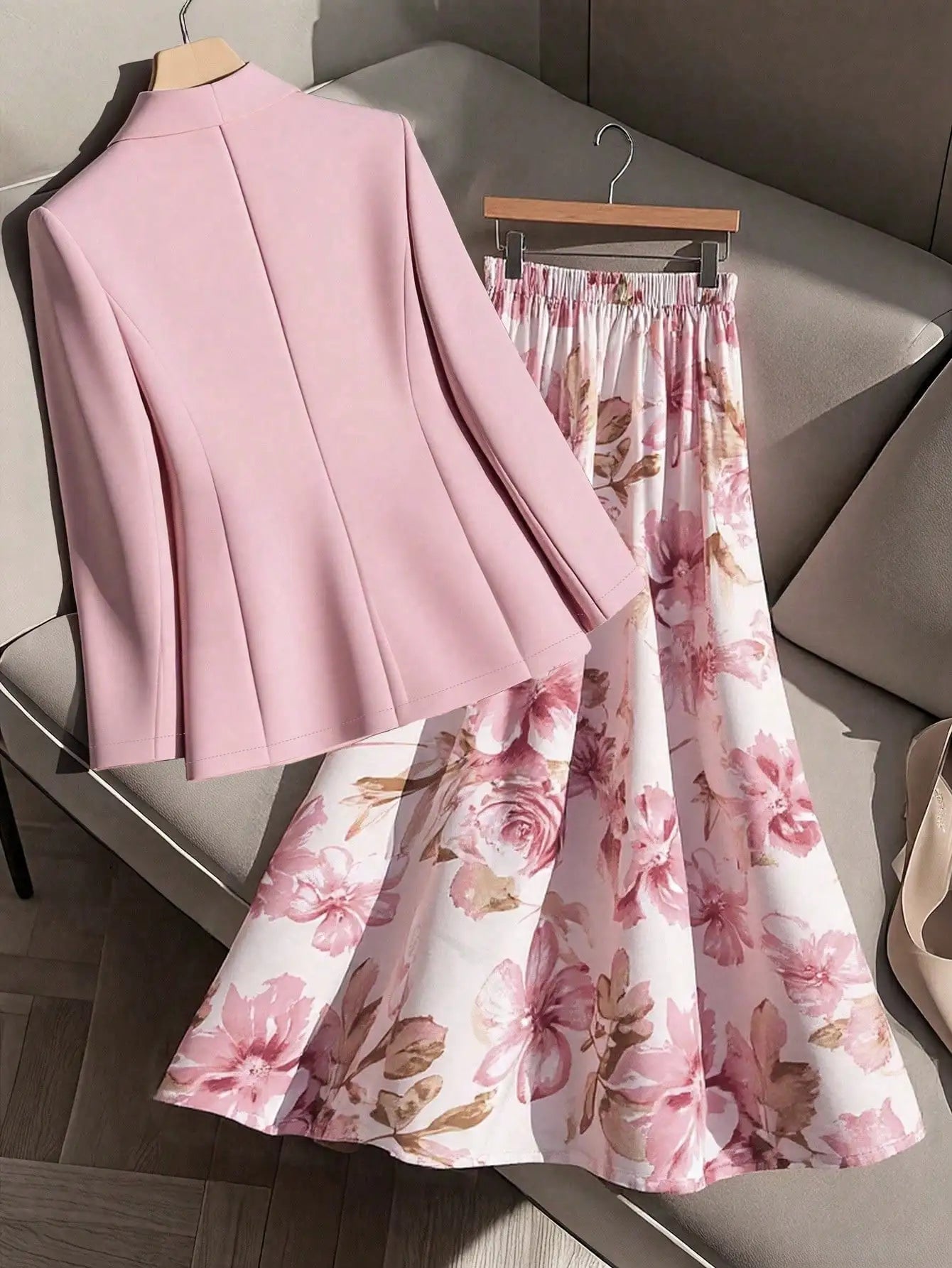 AMEHE Women’s Floral Blazer & A-Line Skirt – 2-Piece Outfit
