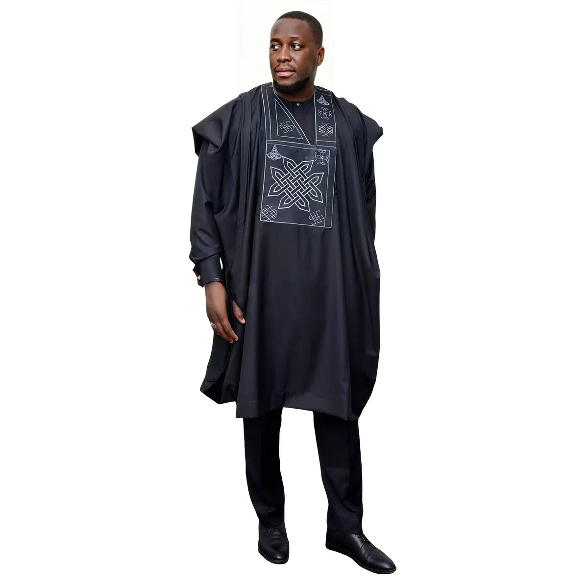 Men’s African Bazin Riche Embroidered Long Sleeve Top – Elegant Traditional Shirt