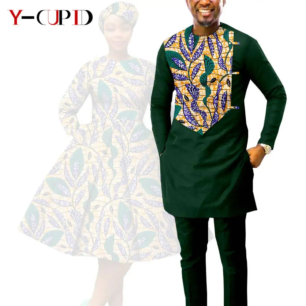 African Matching Couple Outfits | Dress, Headwrap & Men’s Dashiki Set
