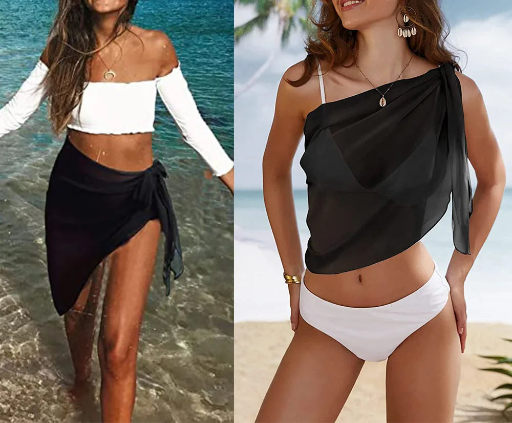 AMEHE Women's Sheer Chiffon Sarong Bikini Cover-Up Skirt