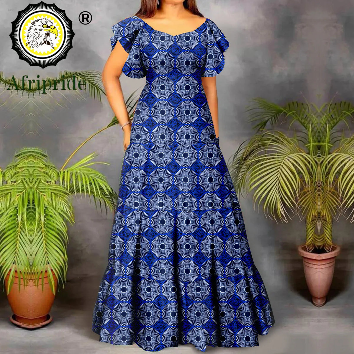 Women’s African Print Maxi Dress – Short Sleeve High Waist Elegant Party & Wedding Attire