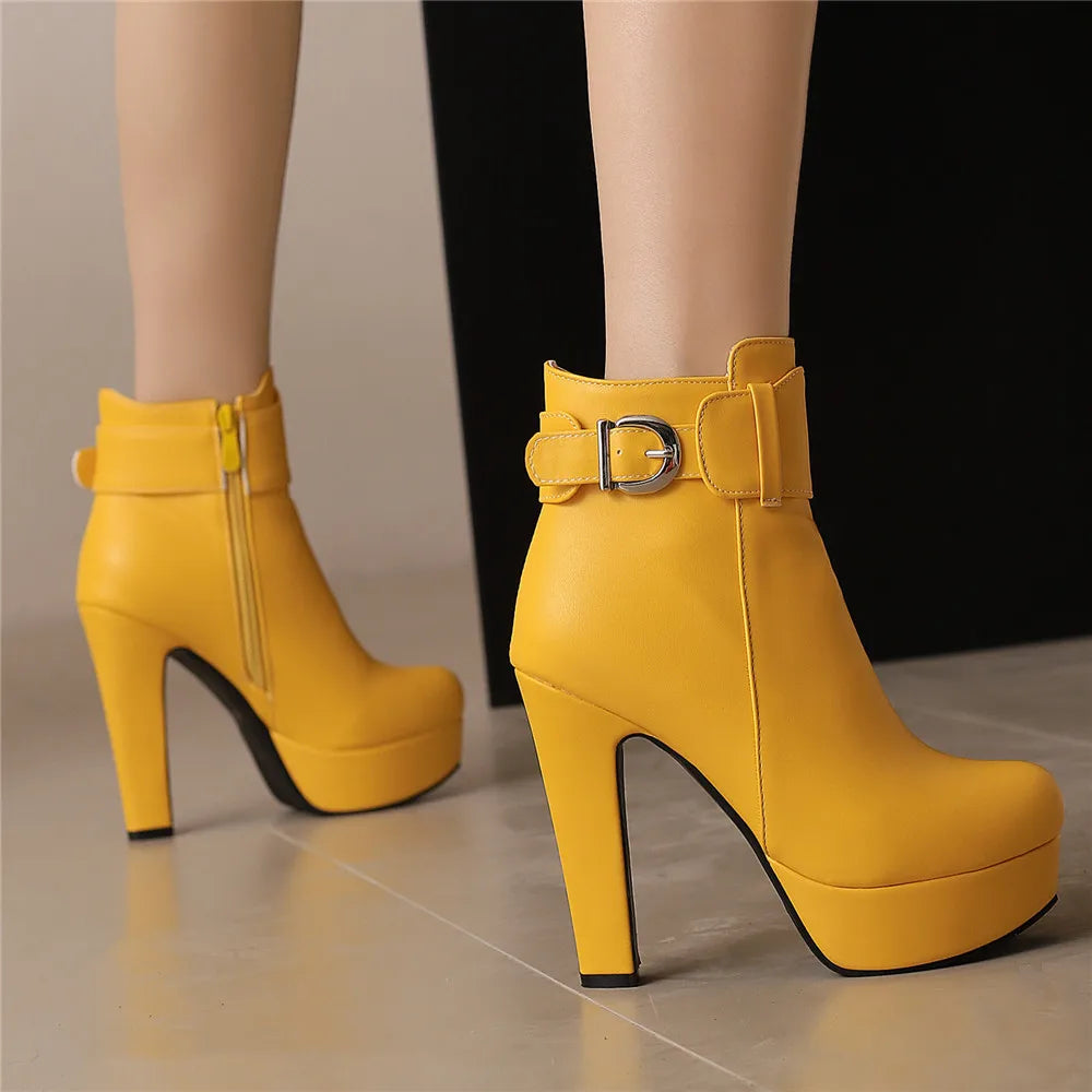 Women’s Fashion Platform Ankle Boots – Black/Red/White