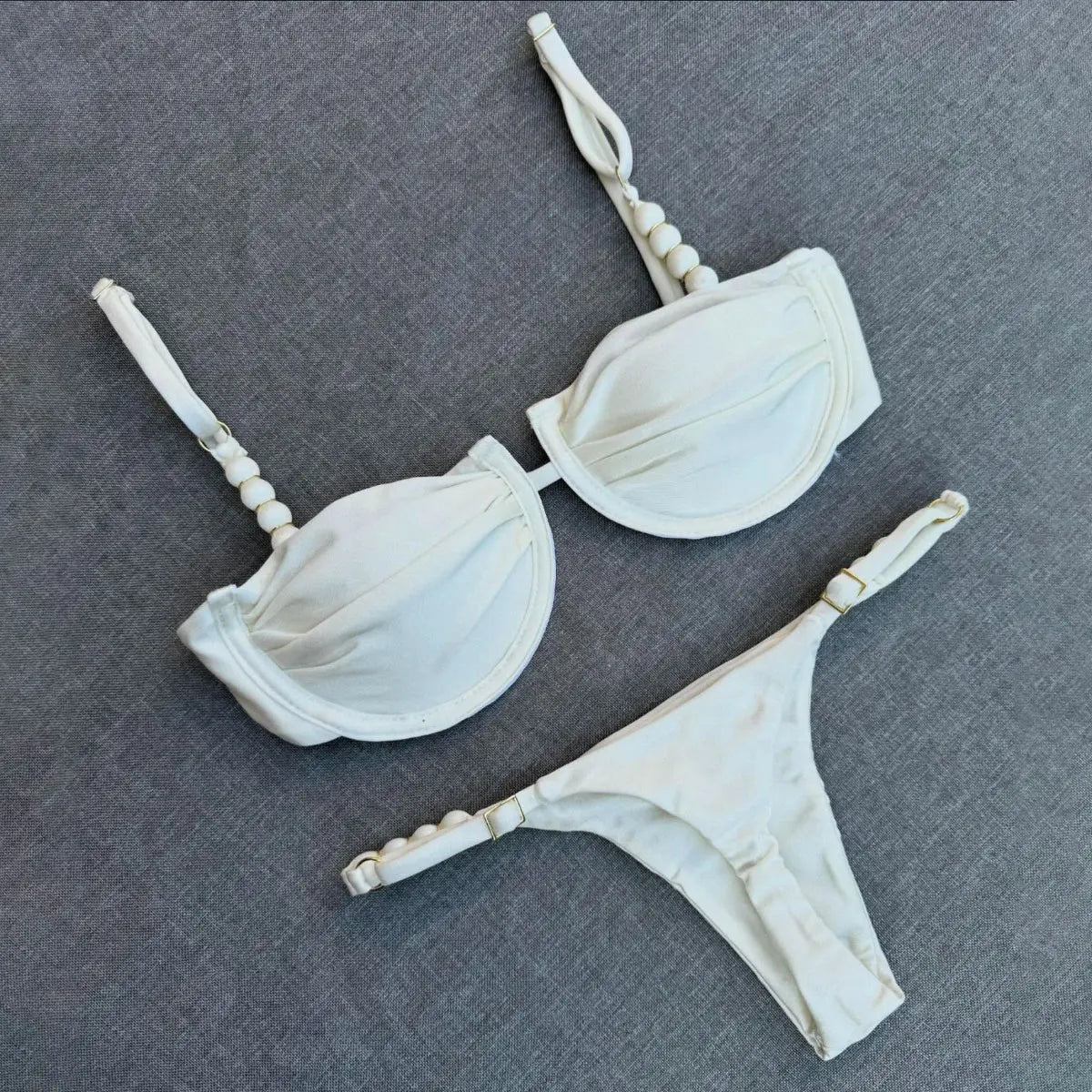 AMEHE Ring Detail Lace-Up Bandeau Two-Piece Bikini Swimsuit
