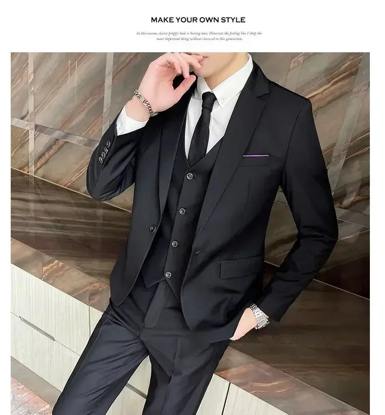 AMEHE Men’s Fashion 3-Piece Business & Formal Suit (S–9XL)