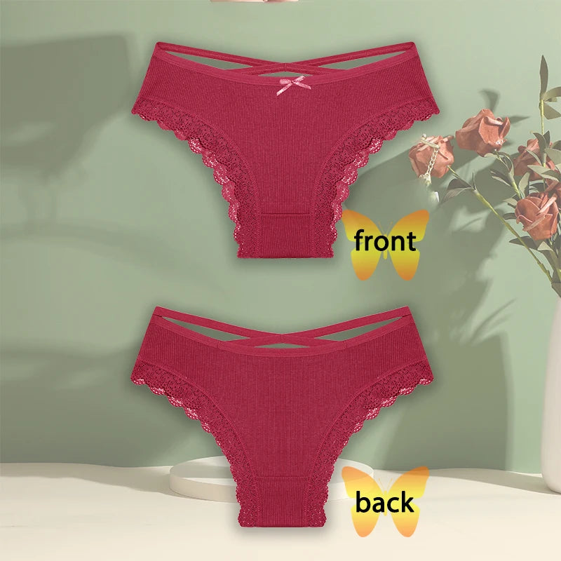 AMEHE Women's Cotton Mid-Waist Brief Panties 3-Pack with Bow Detail