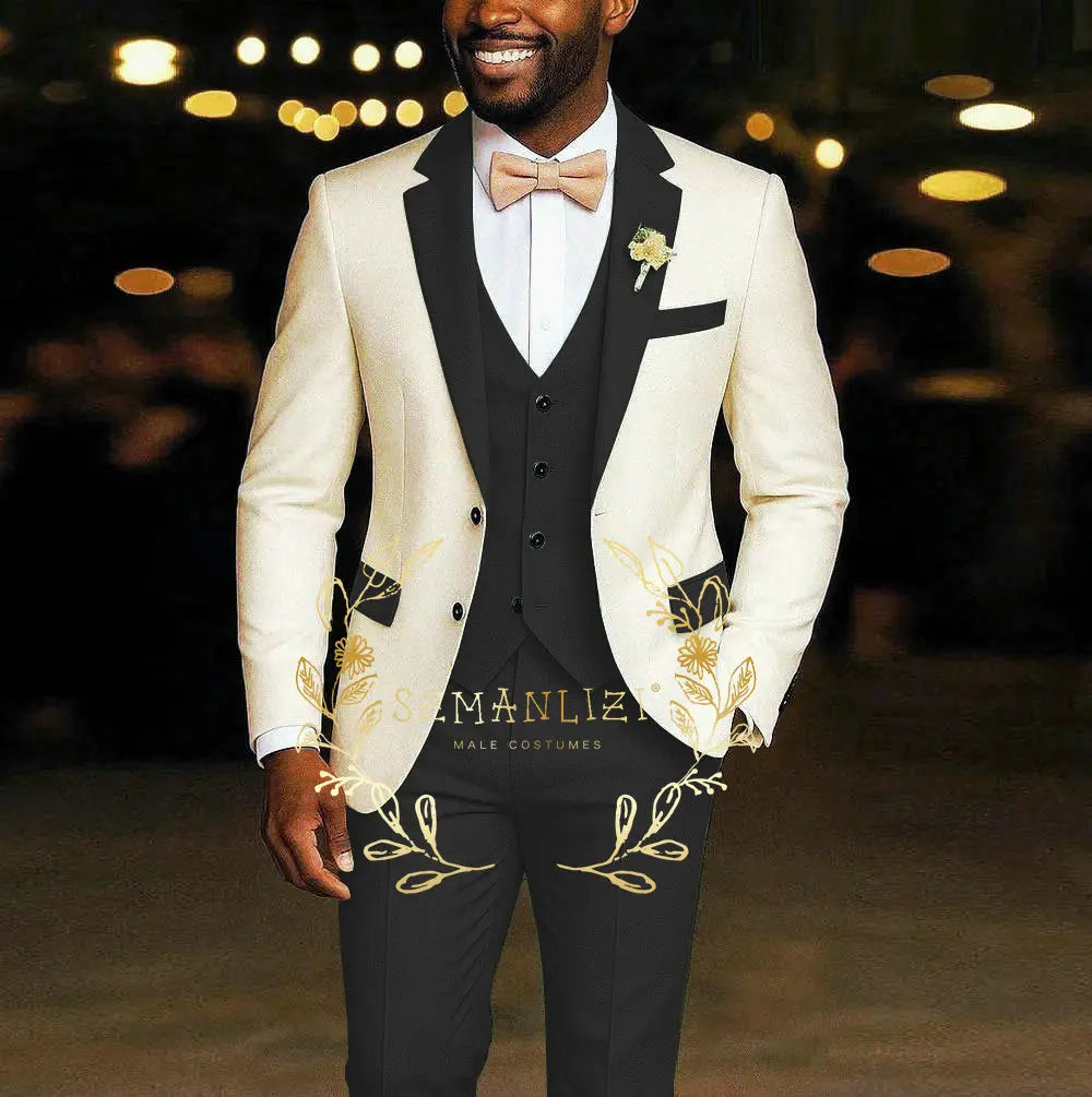 AMEHE Ivory Men’s 3-Piece Suit – Blazer, Vest & Pants