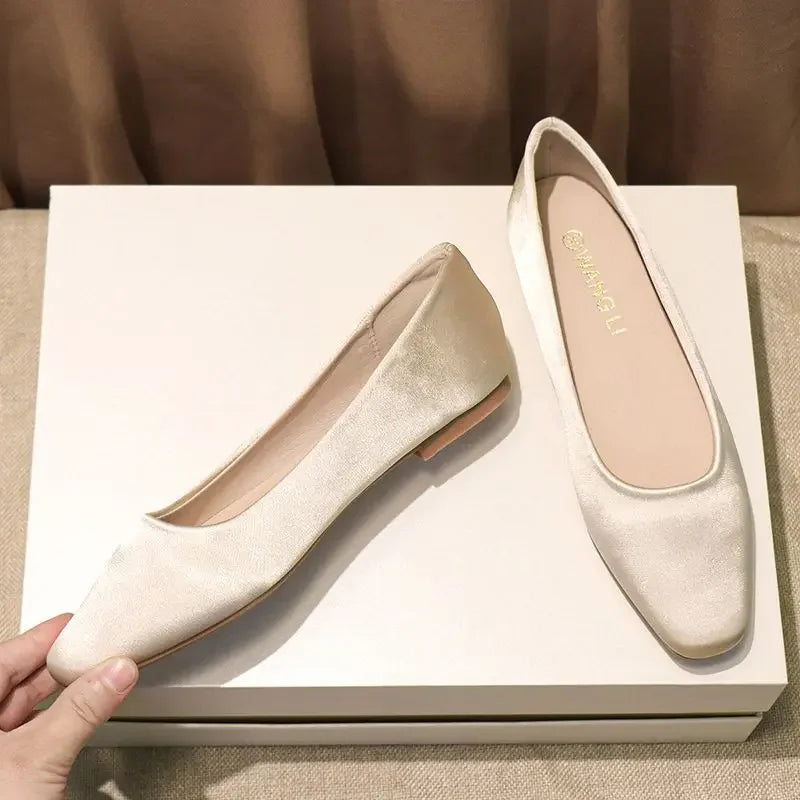 Ladies’ Chic Summer Flats – Elegant Square Toe Slip-On