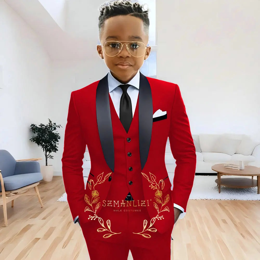 AMEHE Boys’ 3-Piece Navy Blue Formal Suit