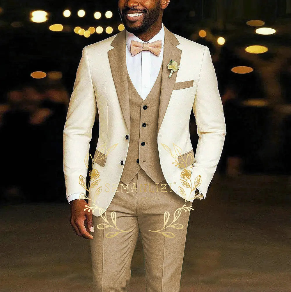 AMEHE Ivory Men’s 3-Piece Suit – Blazer, Vest & Pants
