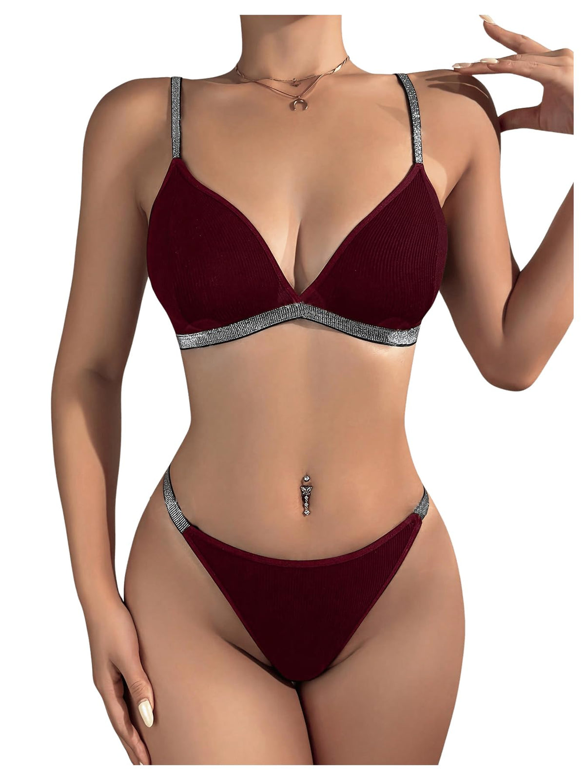 Women's Burgundy Glitter Lingerie Set - Bra and Panty
