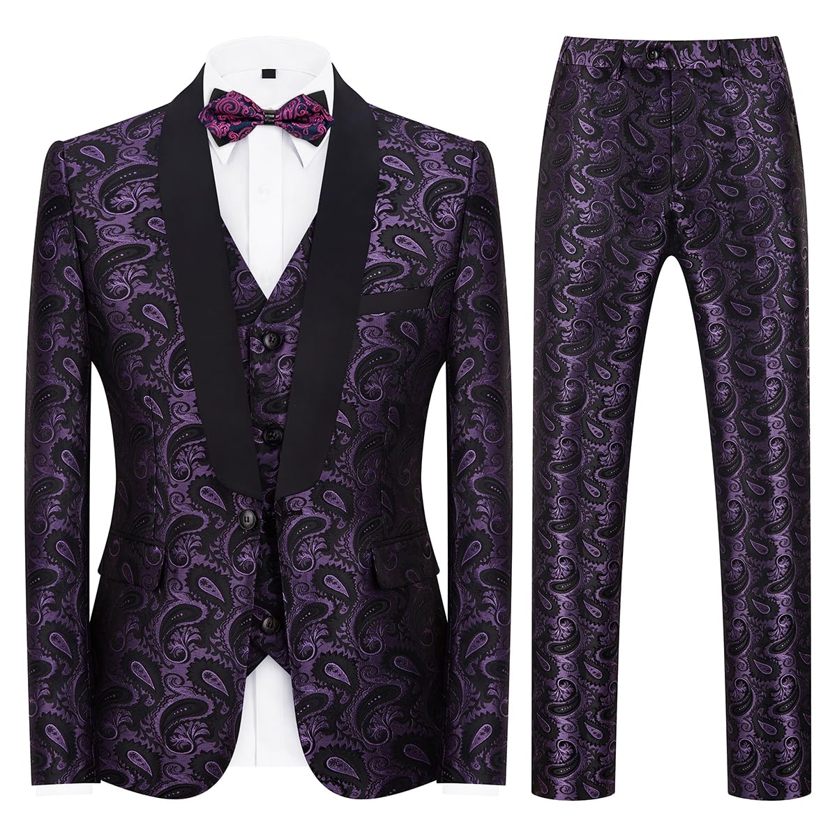 Men's 3-Piece Paisley Tuxedo Suit – Slim Fit Prom & Wedding Suit with Shawl Lapel