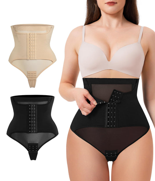 Women's High Waisted Tummy Control Thong Shapewear – Butt Lifting Body Shaper Panties