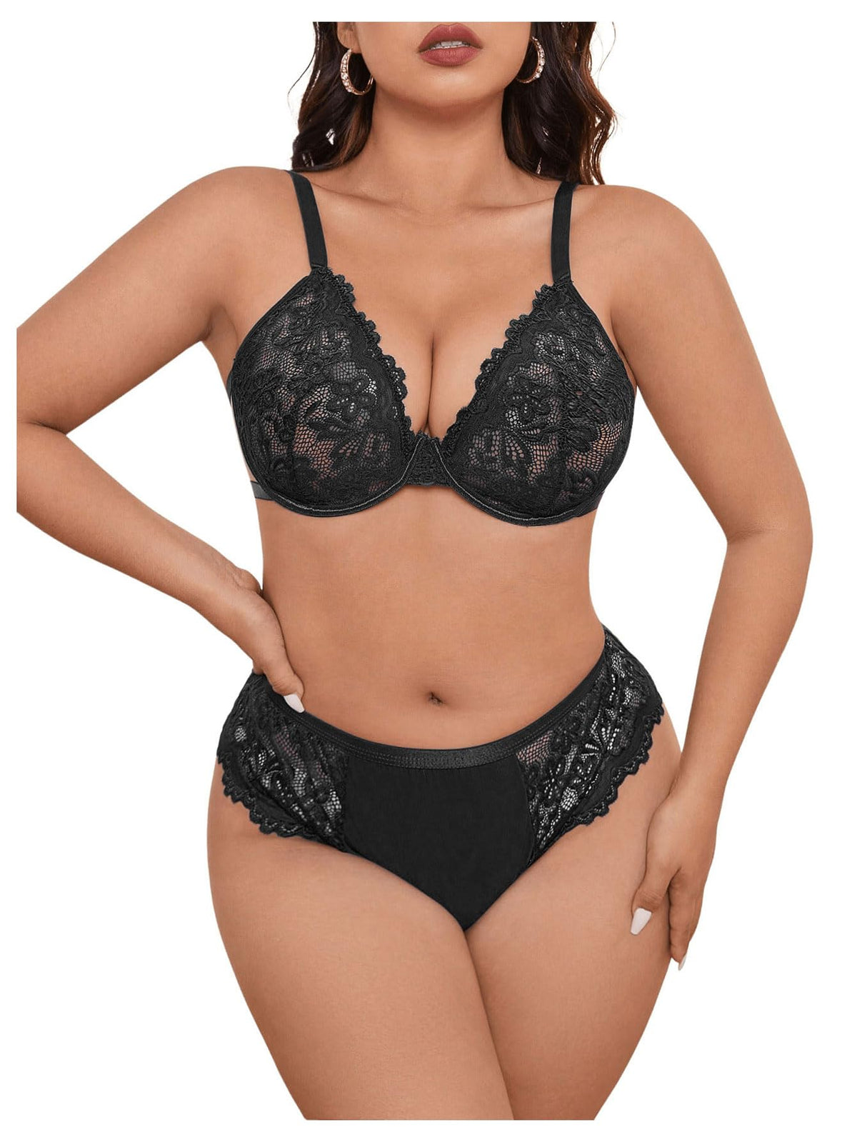 Lace Lingerie Set with Bra and Panty in Black