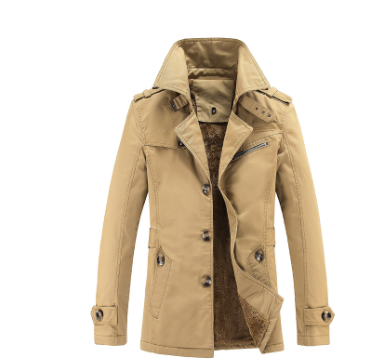 Men's Velvet Padded Trench Coat Mid-Length