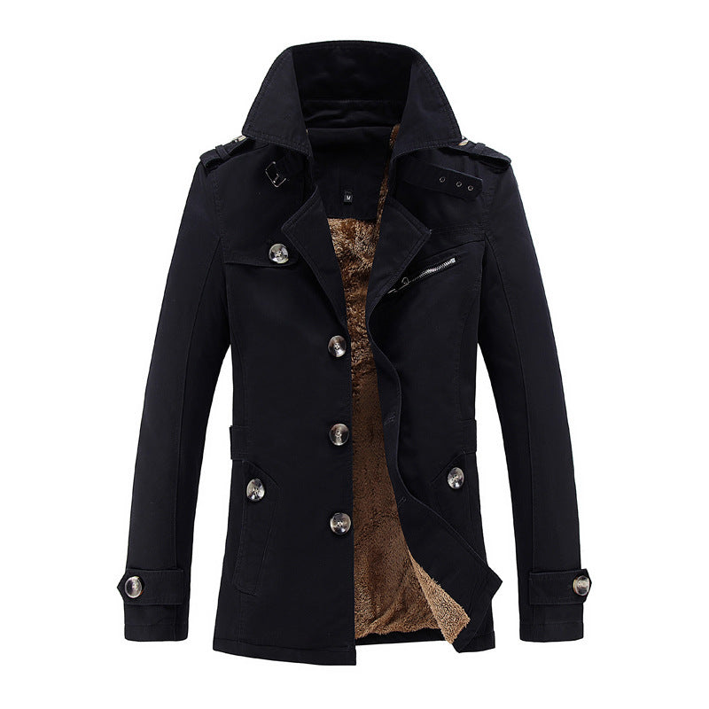 Men's Velvet Padded Trench Coat Mid-Length