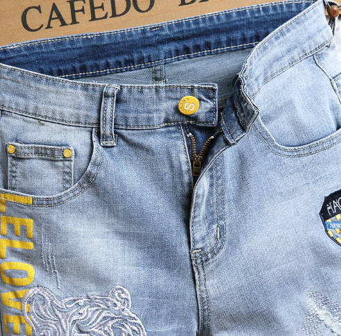 Men's Stretch Denim Embroidered Shorts
